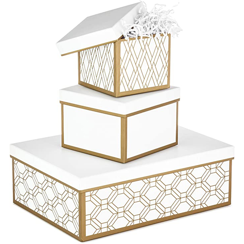 Hallmark verschachtelte Geschenkboxen mit Deckel und Füllung (3, Weiß und Gold, verschiedene Größen) für Hochzeiten, Brautschauer, Brautjungfern, Weihnachten, Hanukka, Geburtstage, Valentinstag