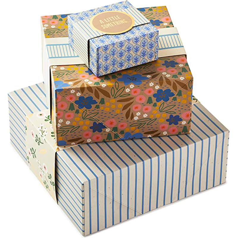 Hallmark-Geschenkboxen mit Wrap-Bändern, verschiedenen Größen (3-Pack:niedliche Blumen und Streifen) für Geburtstage, Brautschauer, Mutter Tag, beste Freunde